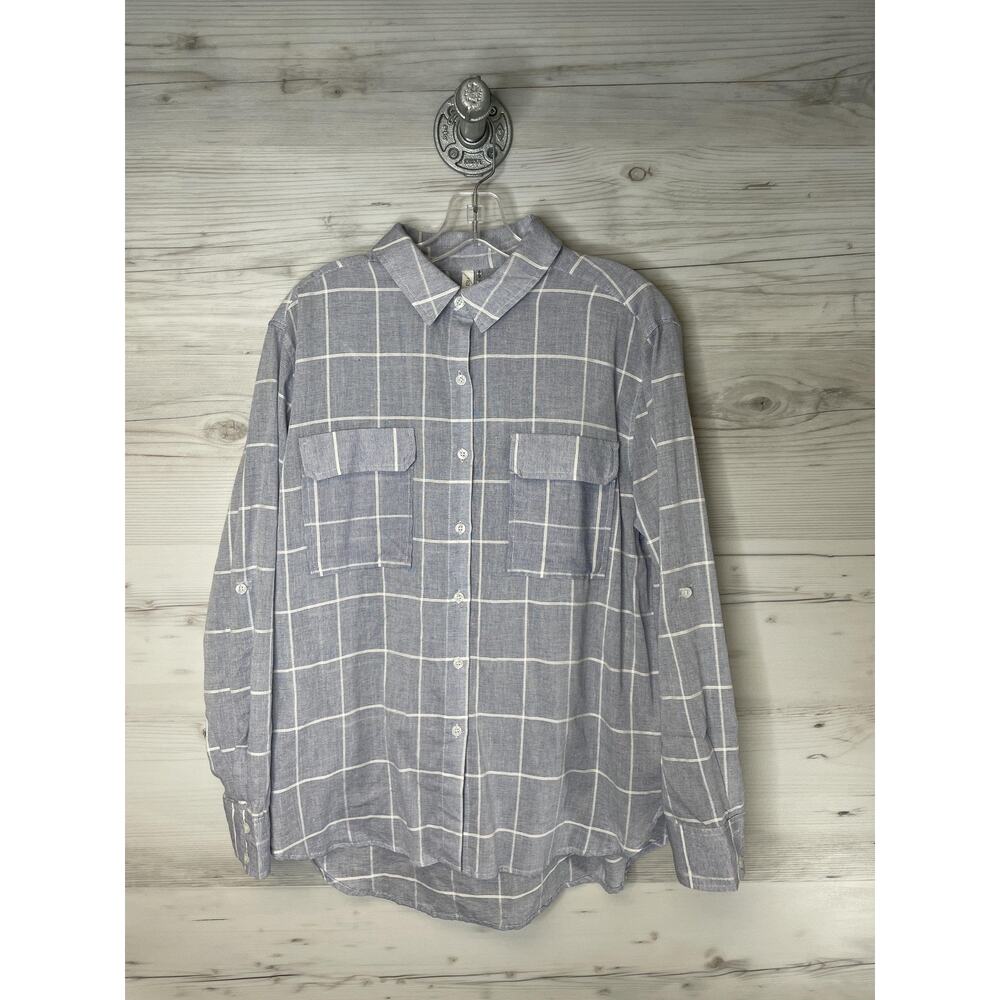 mia & tess Shirt Womens Extra Large Blue Windowpane Plaid Button Down‎ Casual